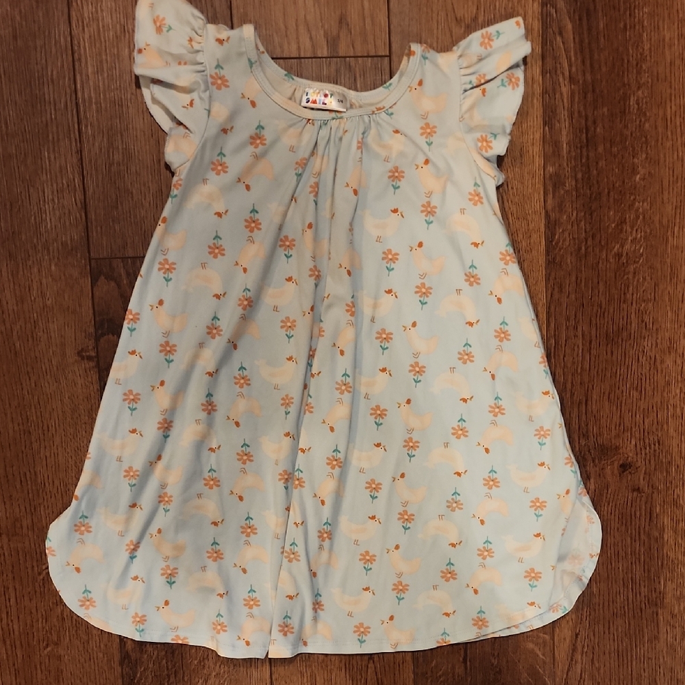 Dot Dot Smile Light Blue Chicken/flower Kids Dress